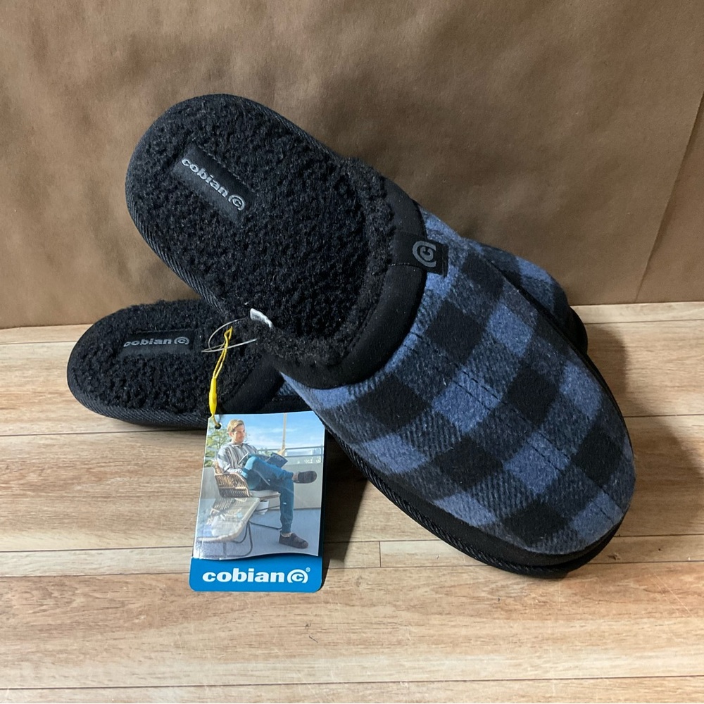 New! Cobian Log Cabins Mule Slippers Men Mens 10 Blue Buffalo Plaid Slip On
